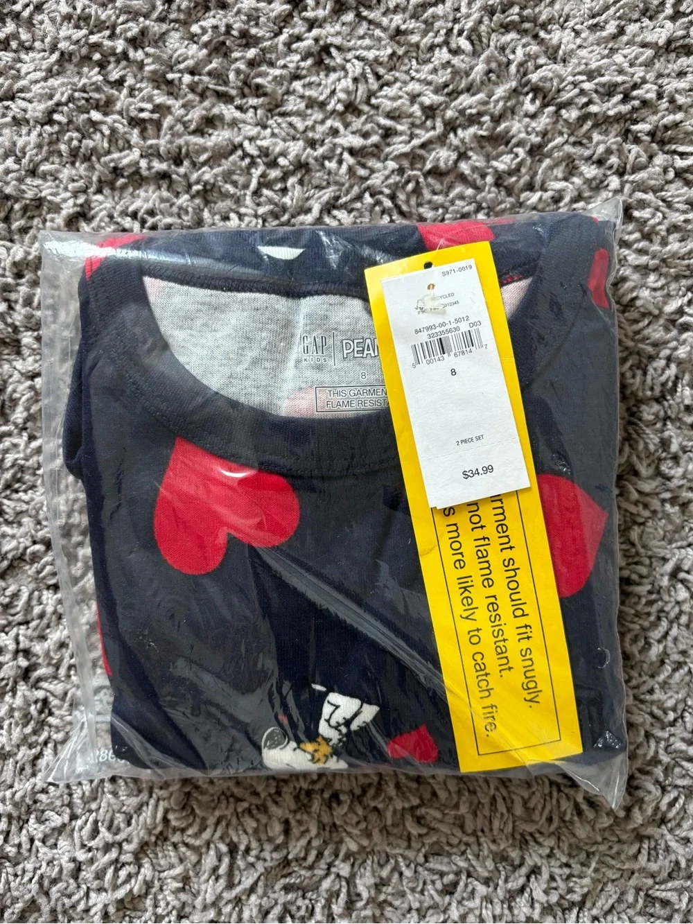 Baby Gap Peanuts Snoopy Valentine Hearts 100% Organic Cotton Pajama Set
